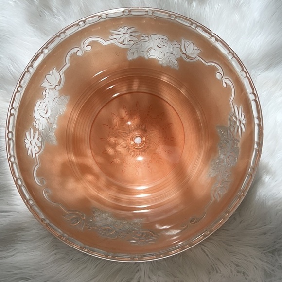 Vintage Art Deco Pink Frosted Glass Light Fixture Cover Floral - Picture 3 of 6